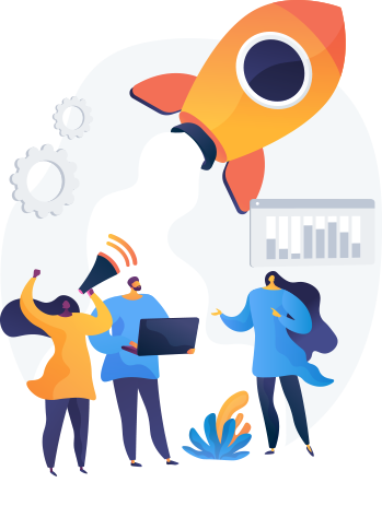 Email Marketing picture of people and rocket